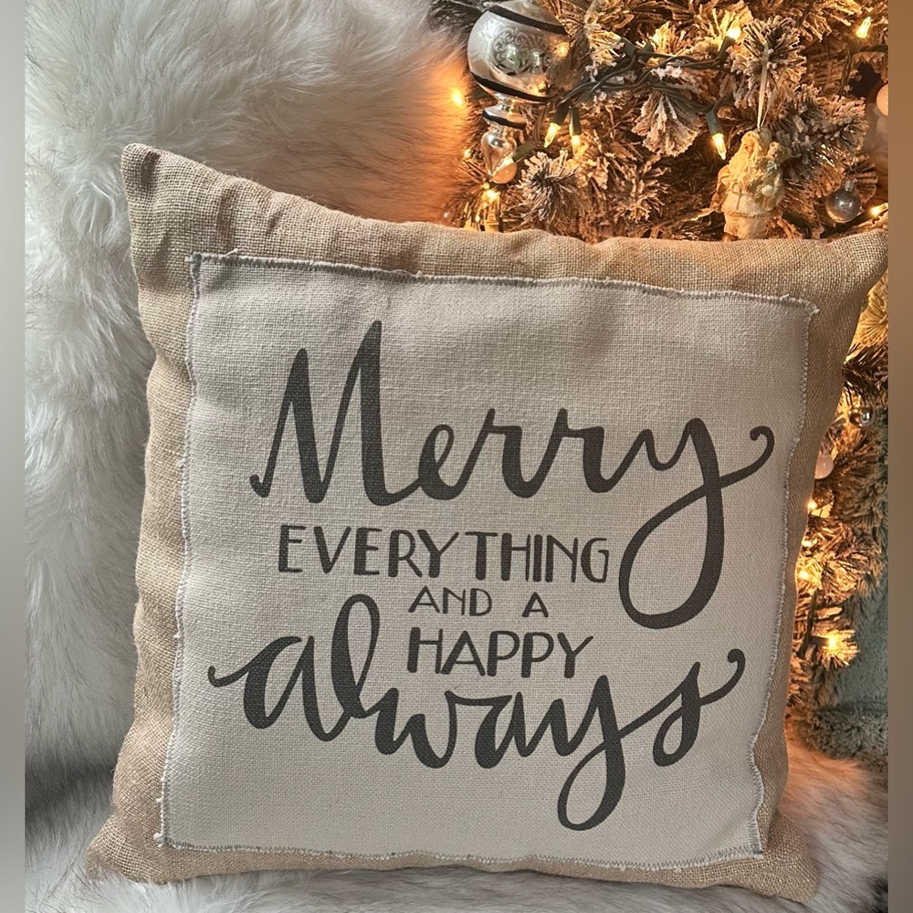 NWOT Merry Everything And A Happy Always Throw Pillow Primitives By Kathy